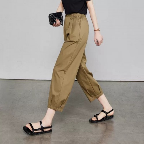 Solid Simple Cropped Pants Harem Pants With Pockets